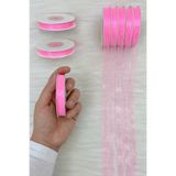 ZEYMERADE Organze Tül Kurdele Neon Pembe 1 cm 22 mt, Bohça, Nişan, Çeyiz, Hediye, Paketleme, Süsleme, Nikah