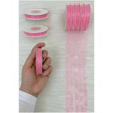 ZEYMERADE Organze Tül Kurdele Pembe 1 cm 22 mt, Gelin, Bohça, Nişan, Çeyiz, Hediye, Paketleme, Süsleme, Nikah