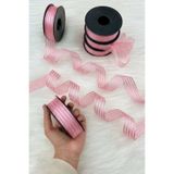 ZEYMERADE Pembe Hilton Çizgili Şifon Kurdele 2,5 cm 20 mt, Gelin, Bohça, Nişan, Çeyiz, Hediye, Parti, Süsleme