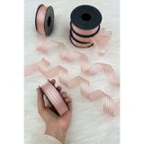 ZEYMERADE Pudra Hilton Çizgili Şifon Kurdele 2,5 cm 20 mt, Gelin, Bohça, Nişan, Çeyiz, Hediye, Nikah, Süsleme