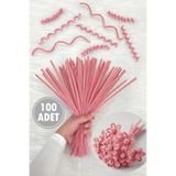 ZEYMERADE Pudra Pembe Şönil 30cm, 100 Adet Tüylü Kadife Tel Peluş, El İşi, Çiçek, Hediye, Süsleme, Okul, Etkinlik