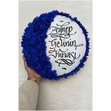ZEYMERADE Saks Mavi Gelin Tefi 32cm, Kaligrafi Ve 3d Çiçek Süslemeli, Düğün Sünnet Kına Nedime Bride Parti