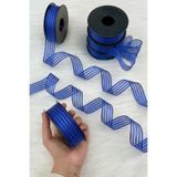 ZEYMERADE Saks Mavi Hilton Çizgili Şifon Kurdele 2,5 cm 20 mt, Gelin, Bohça, Nişan, Çeyiz, Hediye, Süsleme