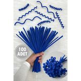 ZEYMERADE Saks Mavi Şönil 30cm, 100 Adet Tüylü Kadife Tel Peluş, El İşi, Çiçek, Hediye, Süsleme, Okul, Etkinlik