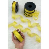 ZEYMERADE Sarı Hilton Çizgili Şifon Kurdele 2,5 cm 20 mt, Gelin, Bohça, Nişan, Çeyiz, Hediye, Nikah, Süsleme