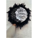 ZEYMERADE Siyah Gelin Tefi 32cm, Çiçekli Parlak Taşlı Ve Tüylü, Düğün Kına Sünnet Nedime Bride Parti Defi