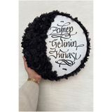 ZEYMERADE Siyah Gelin Tefi 32cm, Kaligrafi Ve 3d Çiçek Süslemeli, Düğün Sünnet Kına Nedime Bride Parti Defi