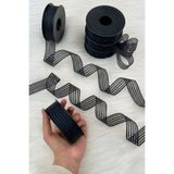 ZEYMERADE Siyah Hilton Çizgili Şifon Kurdele 2,5 cm 20 mt, Gelin, Bohça, Nişan, Çeyiz, Hediye, Nikah, Süsleme