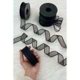ZEYMERADE Siyah Şifon Kurdele 2,5 cm 20 mt, Gelin, Damat, Bohça, Nişan, Çeyiz, Özel Gün, Hediye, Düğün, Süsü