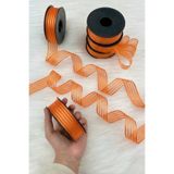 ZEYMERADE Turuncu Hilton Çizgili Şifon Kurdele 2,5cm 20 mt, Gelin, Bohça, Nişan, Çeyiz, Hediye, Nikah, Süsleme