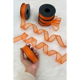 ZEYMERADE Turuncu Şifon Kurdele 2,5 cm 20 mt, Gelin, Damat, Bohça, Nişan, Çeyiz, Özel Gün, Hediye, Süsleme