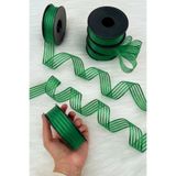 ZEYMERADE Zümrüt Yeşili Hilton Çizgili Şifon Kurdele 2,5 cm 20 mt, Gelin, Bohça, Nişan, Çeyiz, Hediye, Süsleme