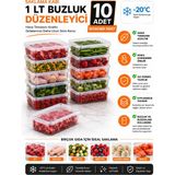 Zeyn Gross 1 Lt Buzluk Düzenleyici Saklama Kabı - Derin Dondurucu ve Buzdolabı Için Şeffaf Kapaklı Gıda Saklama Kabı - 10 Adet
