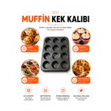 Zeyn Gross 12'li Yapışmaz Muffin Kek Kalıbı – Cupcake, Mini Tart ve Tuzlu Atıştırmalık Pişirme Tepsisi