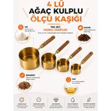 Zeyn Gross Lüks 4'lü Ahşap Kulplu Gold Ölçü Kaşığı Seti – Kahve, Baharat, Tatlı ve Hamur Işi Için Mutfak Ölçü Seti