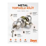 Zeyn Gross Metal Topuzlu Kapı Kilidi Anahtarlı Saten Gümüş Oda Ofis Kapı Kilit Mekanizması