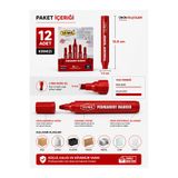 Zeyn Gross Yuma Kırmızı Permanent Marker Koli Kalemi 12’li Paket 3 mm Kesik Uç