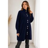 ZEYN STORE Kadın Haki Dik Yaka Düğme Detaylı Yumuşak Dokulu Peluş Triko Uzun Hırka/Tunik