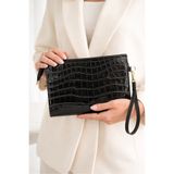 Zeyne Zyn09 Kadın Siyah Kroko Desenli Rugan Portföy Çanta – Şık Bilek Askılı Clutch