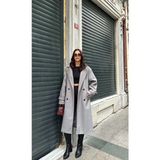 Zeynep Öykü Style Kadın Oversize Apolet Detay Kaşe Kaban Palto - Gri
