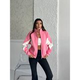 Zeynep Öykü Style Kadın3 Iplik Içi Şardonlu Garnili Oversize Kalıp Hırka Eşofman Üstü Sweatshirt - Pembe