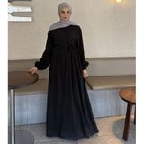 Zeynep Uyanık Balon Kol Pamuk Krep Ferace Gizli Fermuarlı Dökümlü Tesettür Ferace - 42 - Siyah