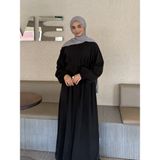 Zeynep Uyanık Balon Kol Pamuk Krep Ferace Gizli Fermuarlı Dökümlü Tesettür Ferace - 46 - Siyah