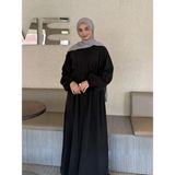 Zeynep Uyanık Balon Kol Pamuk Krep Ferace Gizli Fermuarlı Dökümlü Tesettür Ferace - 48 - Siyah