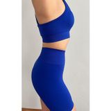 Zeynos Giyim Spor Seamless Şort Bralet Tayt Takımı Saks Mavi M