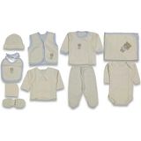 Zeynuko Erkek Bebek Baby Ayıcık Nakış %100 Pamuk 10'lu Yenidoğan Hastane Çıkışı Zıbın Seti Kutulu - 0 - 3 Ay - 01-Mavi