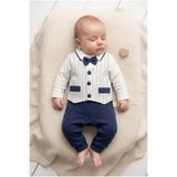 ZEYNUKO Erkek Bebek Çizgili Papyonlu 3-6-9 Ay Tulum Yenidoğan Hastane Çıkışı Bebek Kıyafeti