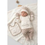 Zeynuko Erkek Bebek Cute Bear %100 Pamuk 0-3 Ay 5'li Yenidoğan Hastane Çıkışı Zıbın Seti - 0 - 3 Ay - 01-Kahverengi