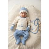 Zeynuko Erkek Bebek Cute Bear %100 Pamuk 0-3 Ay 5'li Yenidoğan Hastane Çıkışı Zıbın Seti - 0 - 3 Ay - 01-Mavi