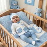 Zeynuko Erkek Bebek Raporlu Afacan Ayılı 5'li Yenidoğan Hastane Çıkışı Zıbın Seti - 0 - 3 Ay - 01-Mavi