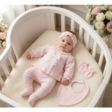 Zeynuko Kız Bebek Dantel Fiyonklu 0-3 Ay 5'li Yenidoğan Hastane Çıkışı Zıbın Seti - 0 - 3 Ay - 002-Pembe