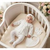 Zeynuko Kız Bebek Dantel Fiyonklu 0-3 Ay 5'li Yenidoğan Hastane Çıkışı Zıbın Seti - 0 - 3 Ay - 01.Ekru
