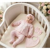 Zeynuko Kız Bebek Dantel Fiyonklu 0-3 Ay 5'li Yenidoğan Hastane Çıkışı Zıbın Seti - 0 - 3 Ay - Pembe
