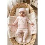 Zeynuko Kız Bebek Kalp Nakışlı %100 Pamuk 5'li Yenidoğan Hastane Çıkışı Zıbın Seti - 0 - 3 Ay - 1111Pudra