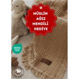Zeypba %100 Pamuk 4 Katlı Müslin Bebek Battaniye & Çocuk Müslin Battaniye 110x110 CM Vizon