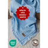 ZEYPBA % 100 Pamuk 4 Katlı Müslin Kundak Bebe Mavi (Bebek & Çocuk İçin) 110x110cm