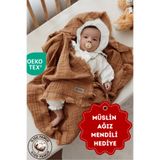 ZEYPBA % 100 Pamuk 4 Katlı Müslin Örtü Sütlü Kahve 110x110 cm (Bebek & Çocuk İçin) Püsküllü