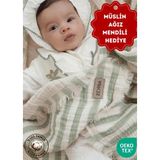 Zeypba Çizgili 4 Katlı Müslin Bebek Örtüsü 110x110 cm %100 Pamuk Adaçayı Yeşil - Yeşil - Beyaz - 0 - 5 Yaş