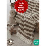Zeypba Çizgili 4 Katlı Müslin Bebek Örtüsü 110x110 cm %100 Pamuk Kahve - Kahverengi - Krem - 0 - 5 Yaş