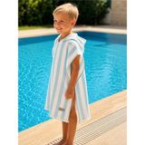 Zeypba Mavi Çizgili Müslin Bebek Panço – 4 Kat Pamuklu 1-3 Yaş Plaj ve Deniz Pançosu