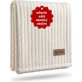 Zeypba Örgü Desen Pamuk Bebek Pike Bebek Battaniye Ekru 100X110 cm - Krem - 0 - 5 Yaş