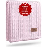 Zeypba Örgü Desen Pamuk Bebek Pike Bebek Battaniye Pudra 100X110 cm - Pembe - 0 - 5 Yaş