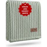 Zeypba Örgü Desen Pamuk Bebek Pike Bebek Battaniye Yeşil 100X110 cm - 0 - 5 Yaş