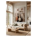 zeyrada Modern Dekorasyon 3D Efektli Özel Tasarım Kanvas Tablo Soyut Çift Vazo ve Altın Floral Motifli Premium Duvar Paneli