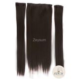 Zeysum 3 lü Set - Orta Koyu Kestane Kahverengi Yarımay Düz Saç ve Yanlar Çıtçıtlı Postiş 60 Cm 150 gr Isıya Dayanıklı