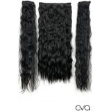 Zeysum 3 lü Set - Siyah Yarımay Saç Su Dalgalı Çıtçıtlı Ekstra Yoğun Postiş 60 Cm 160 gr 2 Yan Postiş